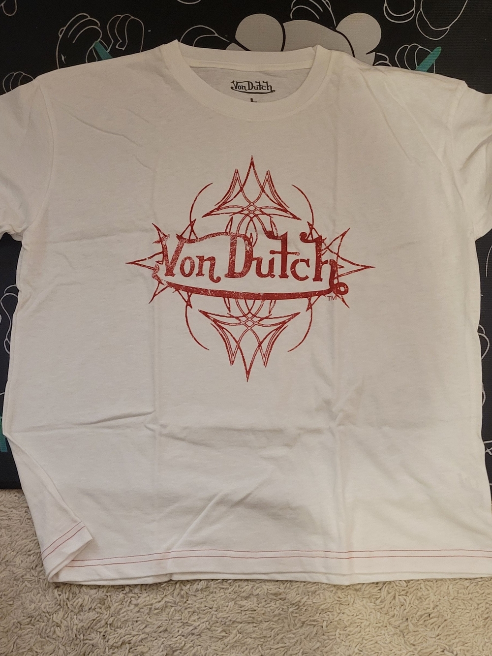 Von Dutch White Short Sleeve Tee with Red Graphic Logo